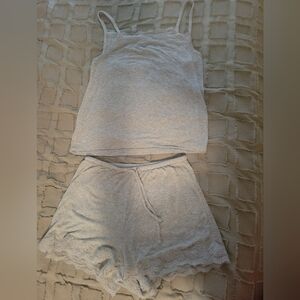 Auden Light Gray Pajama Set with Lace Trim